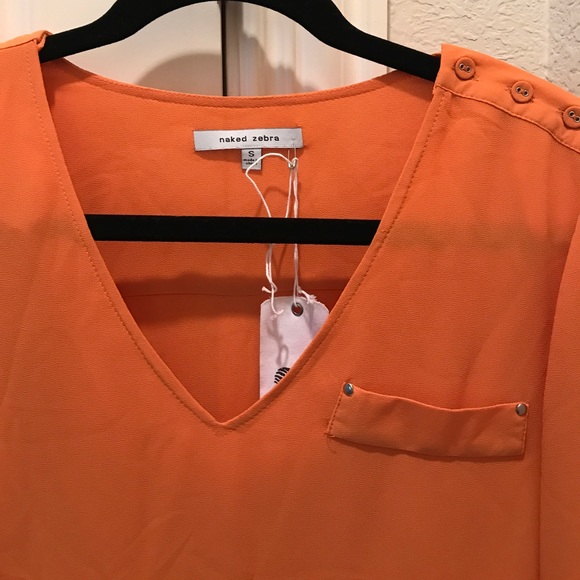Naked Zebra Orange Vneck Blouse - Picture 2 of 2